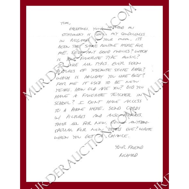 Richard Ramirez letter/envelope 12/11/2010 DECEASED