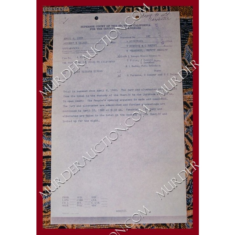 Sirhan Sirhan original court document 4/9/1969