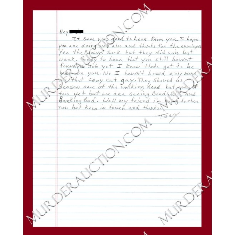 Anthony Sowell letter/envelope 11/8/2013 DECEASED