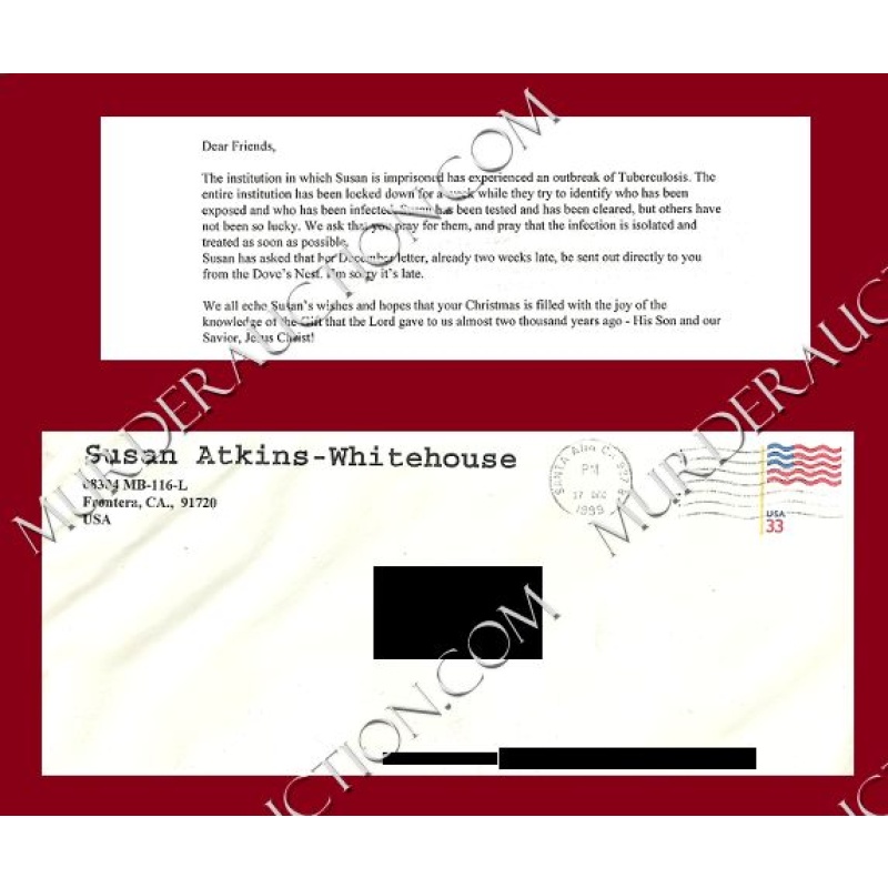 Susan Atkins letter/envelope 12/17/1999 DECEASED